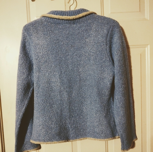 🔹🪻🔹Divine Vtg French Blue Periwinkle & Cream Plush Boucle Sweater Blazer - M - Picture 6 of 14